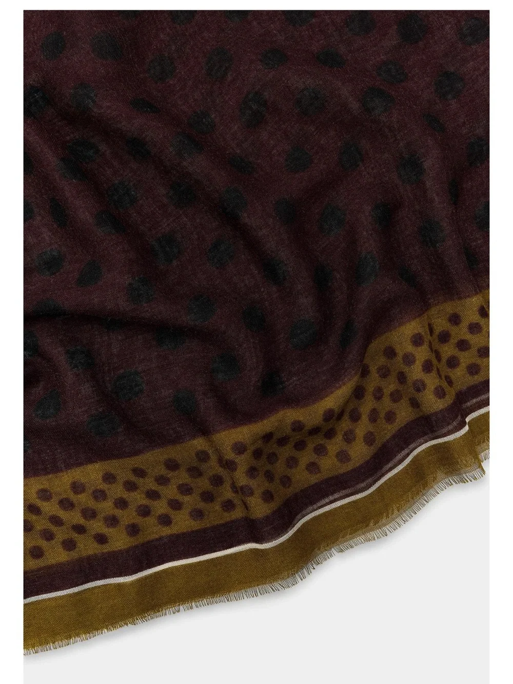 Zara Brown Scarf with Olive Polka Dot Border